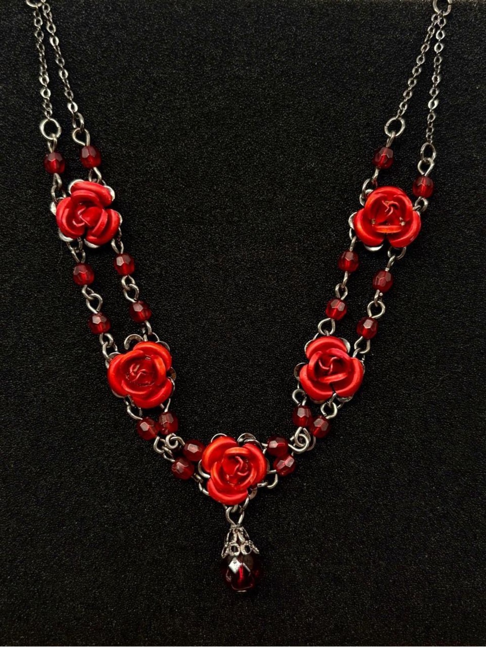 Vintage Avon Victorian Style Red Rose Pendant Choker Necklace - Women Jewelry